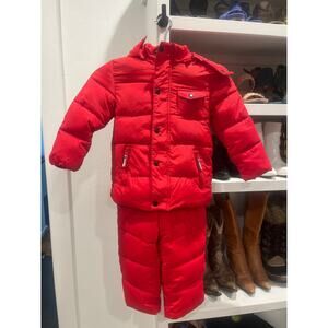 Red Moncler down toddler ski suit bibs jacket size medium